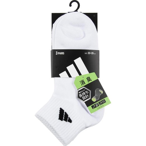 アディダス adidas DEO 消臭 ショート丈 3足組 シロ 23-25cm