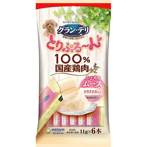 【ペット用】 ユニ・チャーム グラン・デリ とりぷる〜ん100%国産鶏肉 ふんわりムースとりささみ入り 11g x 6本
