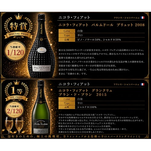 【数量限定】 特賞は憧れのパルム・ドール!辛口スパークリングワインくじ 750ml