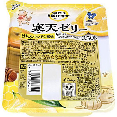 ディズニー 寒天ゼリー はちみつレモン風味 250g トップバリュベストプライス