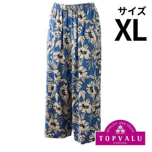 ゆるーむ9分丈パンツ フラワー 婦人 ブルー XL トップバリュ Green