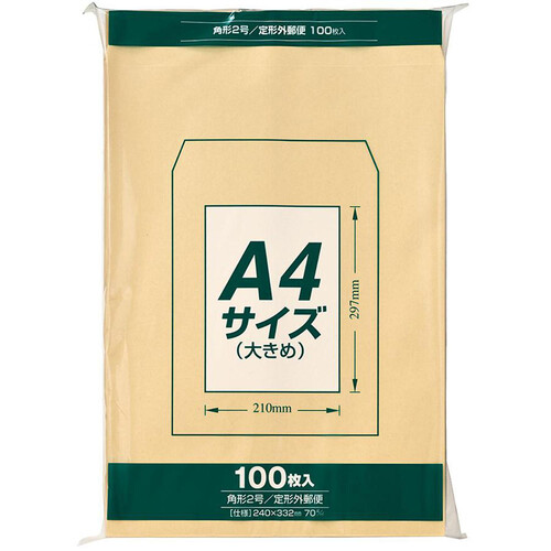 マルアイ クラフト封筒Z 角形2号 郵便枠なし 100枚入 Green Beans