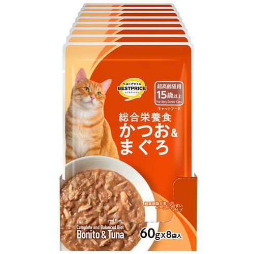 【ペット用】 キャットフードパウチ かつお&まぐろ 超高齢猫用 ボール(総合) 60g x 8袋入 トップバリュベストプライス