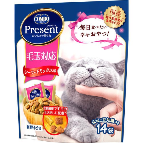 【ペット用】 日本ペットフード 国産コンボプレゼント 毛玉対応 シーフードミックス味 3g x 14袋