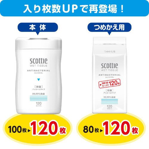 日本製紙クレシア スコッティウェットティシュー除菌アルコールタイプつめかえ用 120枚2個