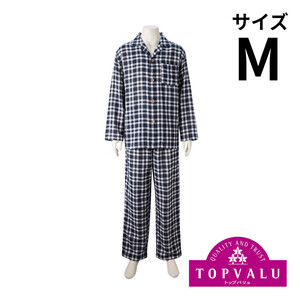 紳士 コットン100%二重ガーゼ柄シャツパジャマ Mウスアオ トップ