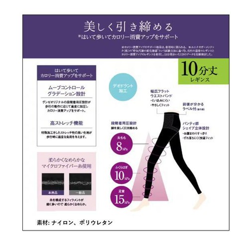グンゼ サブリナ シェイプレギンス10分丈 80デニール MーL ブラック