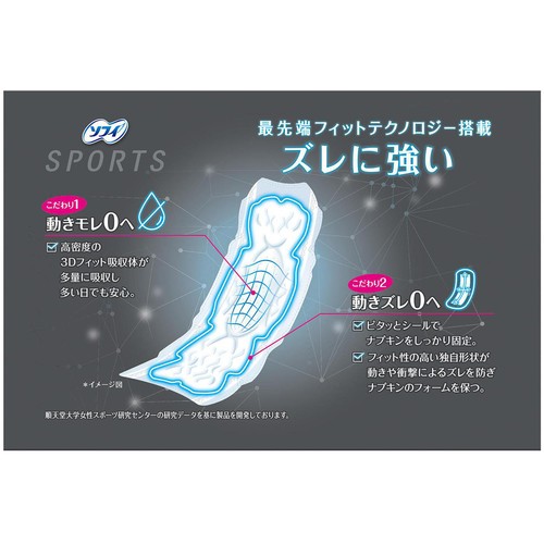 ユニ・チャーム ソフィ SPORTS 特に多い昼用 羽なし 26cm 24枚