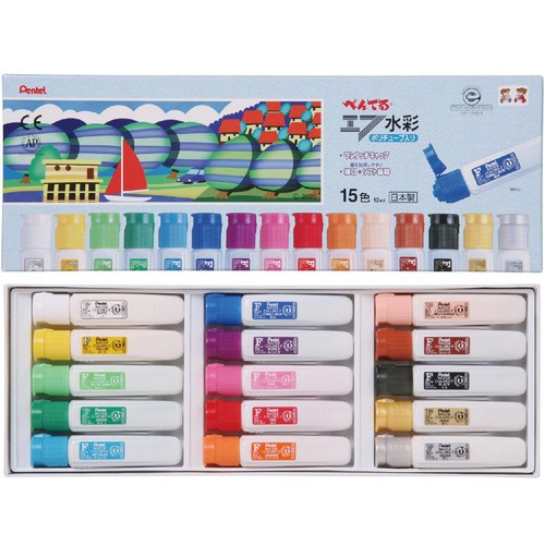 ペンテル　エフ水彩単色什器（絵の具つき） ぺんてる 水彩絵の具 エフ水彩 ワンタッチキャップ ポリチューブ入り