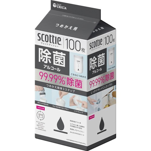 日本製紙クレシア スコッティ ウェットティシュー 除菌アルコール ボトル つめかえ用 100枚