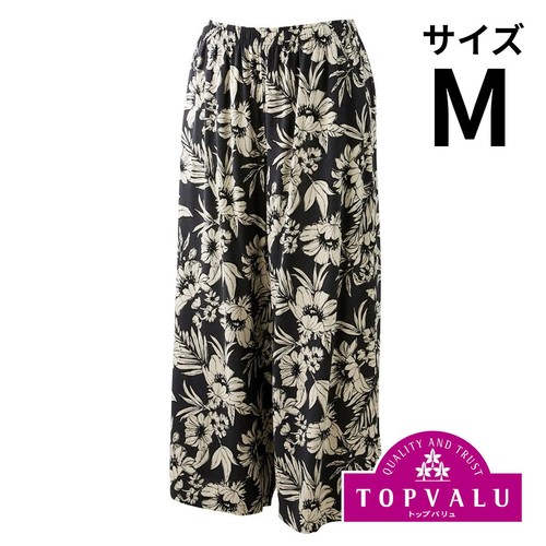 ゆるーむ9分丈パンツ フラワー 婦人 クロ M トップバリュ
