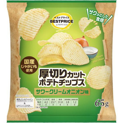 厚切りカットポテトチップスサワークリームオニオン味 65g トップバリュベストプライス