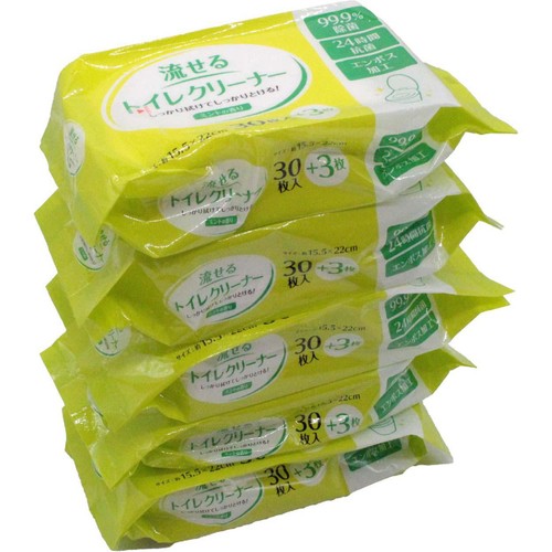 システムポリマー 「初回生産+3枚増量」流せるトイレクリーナー 使い捨て・除菌・トイレ掃除シート 33枚入 x 5個