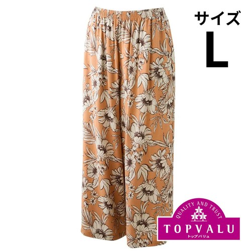 ゆるーむ9分丈パンツ フラワー 婦人 ライトベージュ L トップバリュ