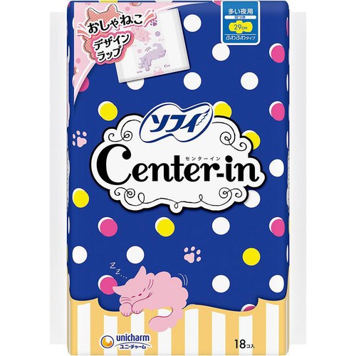 ユニ・チャーム センターイン ふわふわタイプ 多い日の夜用 羽つき 29cm 18枚