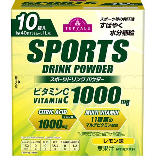スポーツドリンクパウダー　レモン 40g x 10袋 トップバリュ