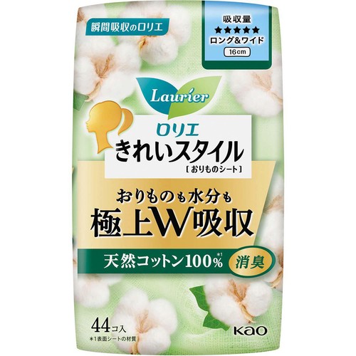 花王 ロリエ きれいスタイル 極上W吸収 天然コットン100% ロング&ワイド 16cm 44個
