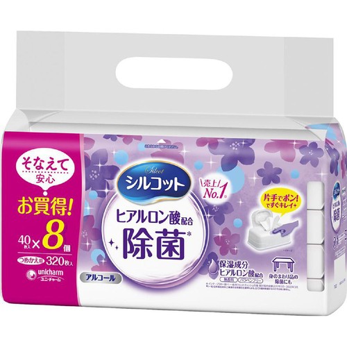 ユニ・チャーム シルコット アルコール ウェットティッシュ つめかえ用 40枚 x 8個