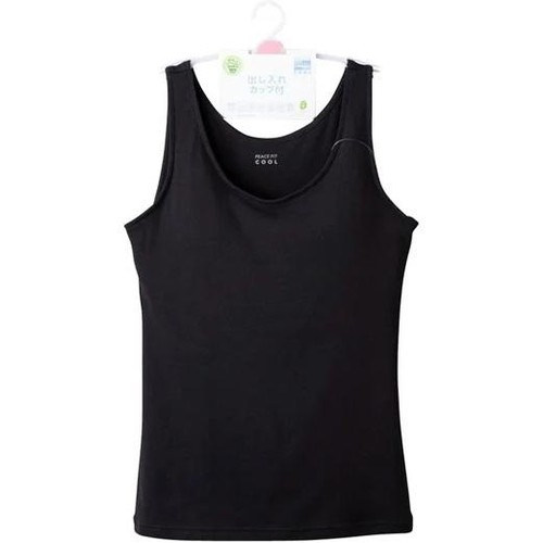 PEACE FIT(ピースフィット) COOL コットン 出し入れできるカップ付 タンクトップ 婦人 クロ L トップバリュ