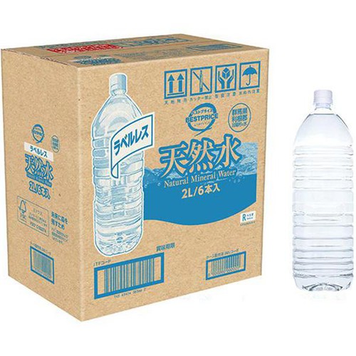 ラベルレス 天然水 1ケース 2000ml x 6本 トップバリュベストプライス