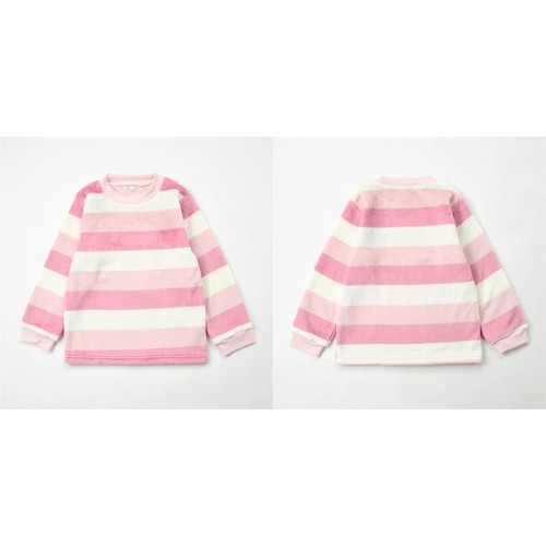 PEACE FIT(ピースフィット)WARM フリース長袖ルームウェア ボーダー 女の子 ラベンダー 120cm トップバリュ