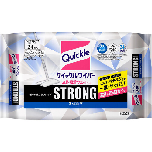 花王 クイックルワイパー 立体吸着ウエットシート ストロング 香りが残らないタイプ (12枚×2個)　24枚