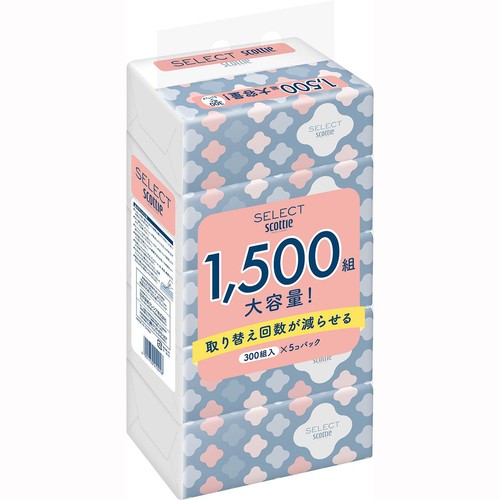 日本製紙クレシア スコッティ セレクトソフトパックティッシュ 300組入 x 5コパック