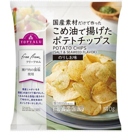 フリーフロムこめ油で揚げたポテトチップスのりしお味 40g トップバリュ