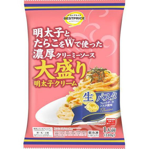 明太子とたらこをＷで使った濃厚クリーミーソース　大盛り生パスタ　明太子クリーム【冷凍】 340g トップバリュベストプライス
