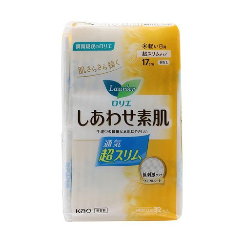 花王 ロリエ しあわせ素肌 通気超スリム 軽い日用 超スリムタイプ 羽なし 17cm 32個