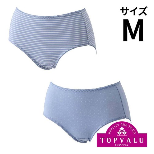 ショーツカジュアル 2枚組 ふつう丈ドット + ボーダー 婦人 アオ M