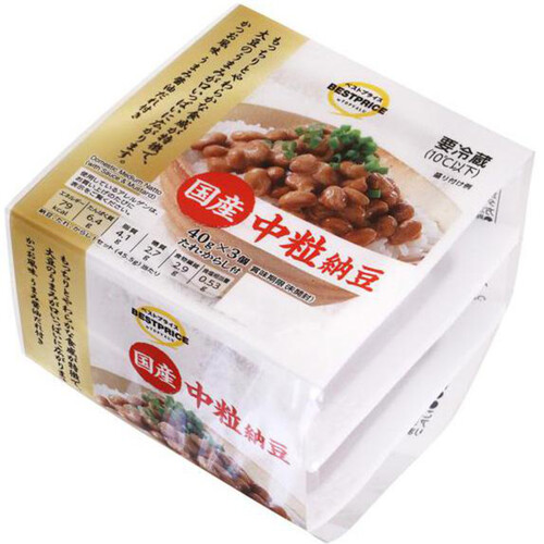 国産中粒納豆 40g x 3個 トップバリュベストプライス