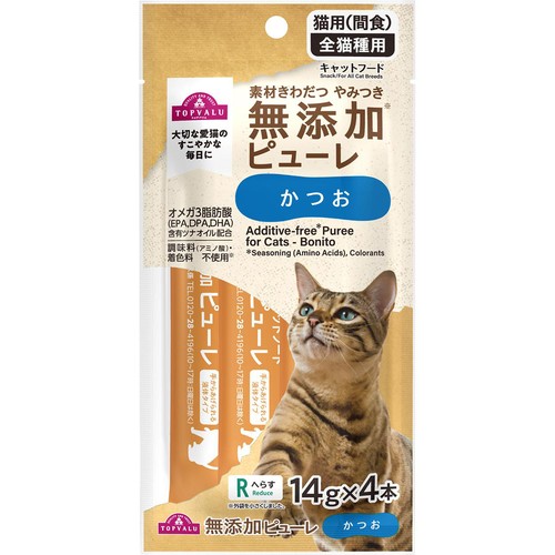 【ペット用】 素材きわだつやみつき無添加 キャットピューレ かつお 14g x 4本 トップバリュ