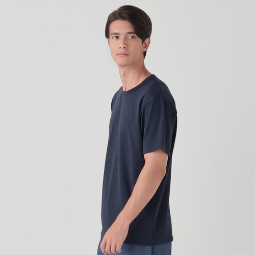 PEACE FIT(ピースフィット) SilkyFACT コットン 半袖クルーネックTシャツ 紳士 ネイビー L トップバリュ