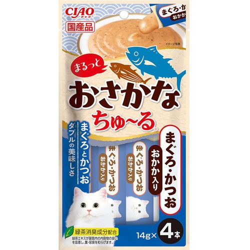 【ペット用】 いなばペットフード CIAO まるっとおさかなちゅ～る まぐろ・かつお おかか入り 14g x 4本