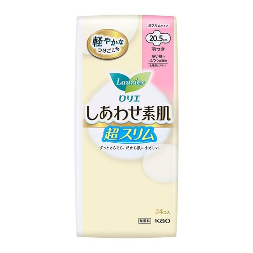 花王 ロリエ しあわせ素肌 超スリム 多い昼〜ふつうの日用 超スリムタイプ 羽つき 20.5cm 24個