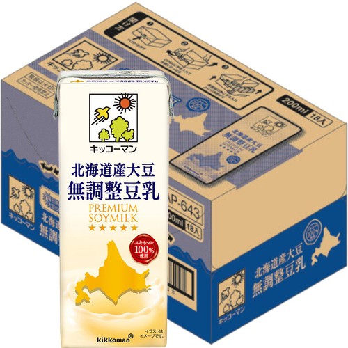 キッコ−マン 北海道産大豆 無調整豆乳 1ケース 200ml x 18本