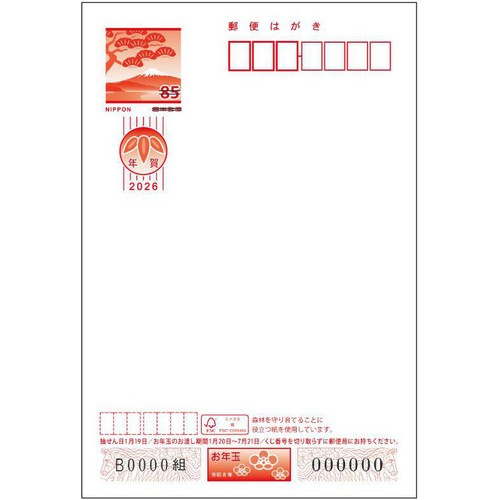 年賀はがき お年玉付き年賀状パック 令和8年馬年 特選フルカラー 5枚入