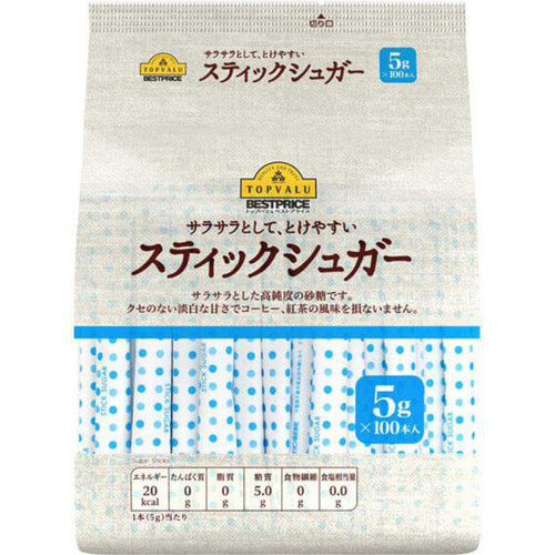 サラサラとして、とけやすいスティックシュガー 5g x 100本 トップ