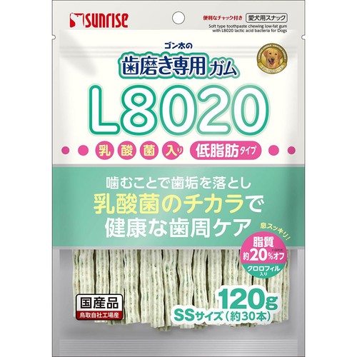【ペット用】 マルカン ゴン太の歯磨き専用ガム L8020乳酸菌入り 低脂肪タイプ SSサイズ 120g